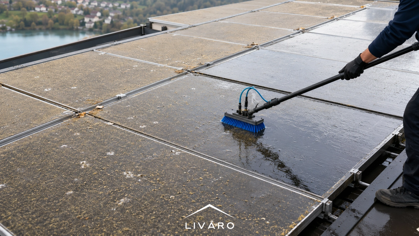 Vergleich verschmutzter und gereinigter Solarmodule