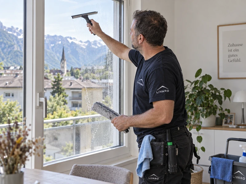 Streifenfrei gereinigtes Fenster mit Blick ins Glarnerland
