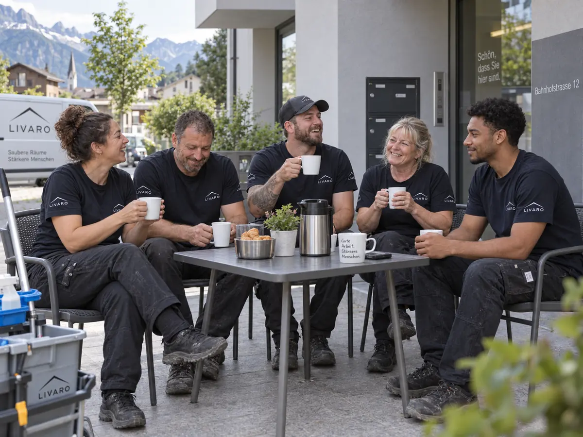 Zwei Mitarbeiter von Livaro vor einem Objekt im Kanton Glarus