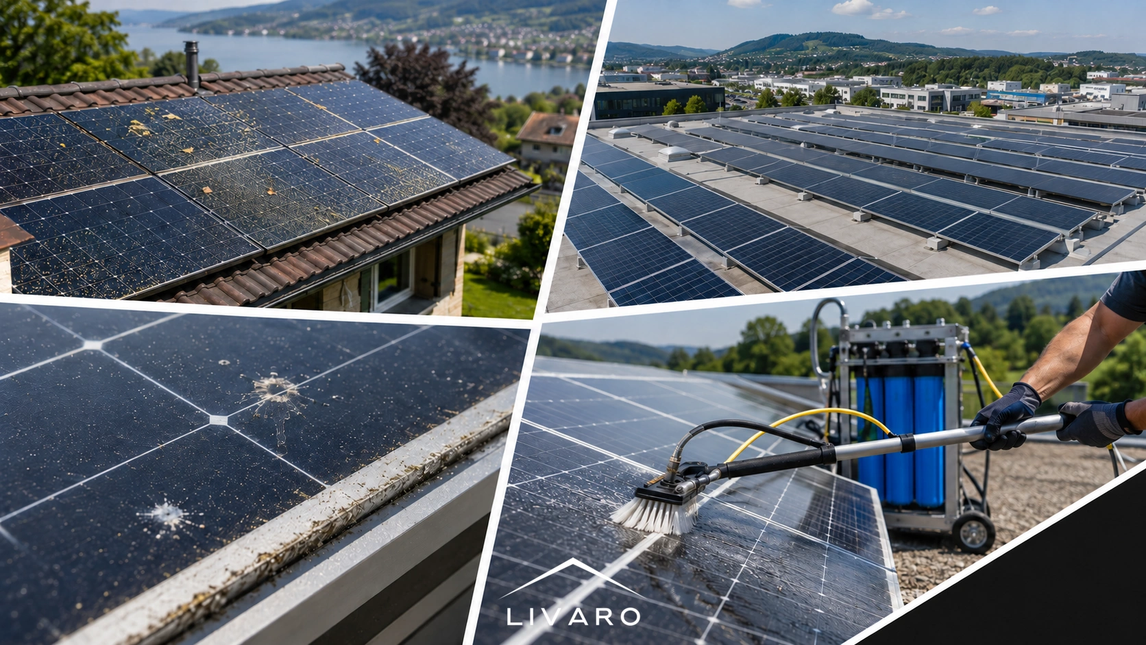 Livaro Collage: Solarreinigung in unterschiedlichen Situationen