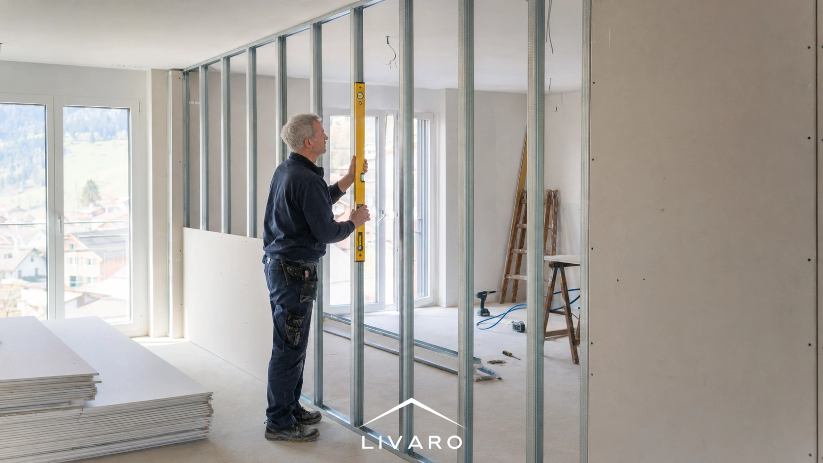 Trockenbau-Wand vor der Oberflächenvorbereitung