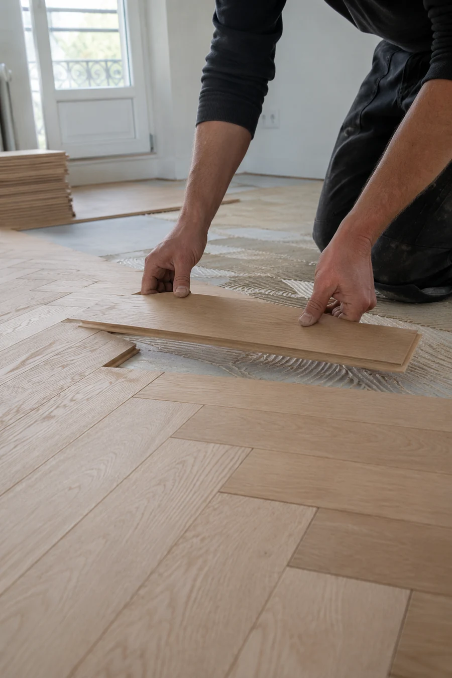 Parkettdielen werden verlegt