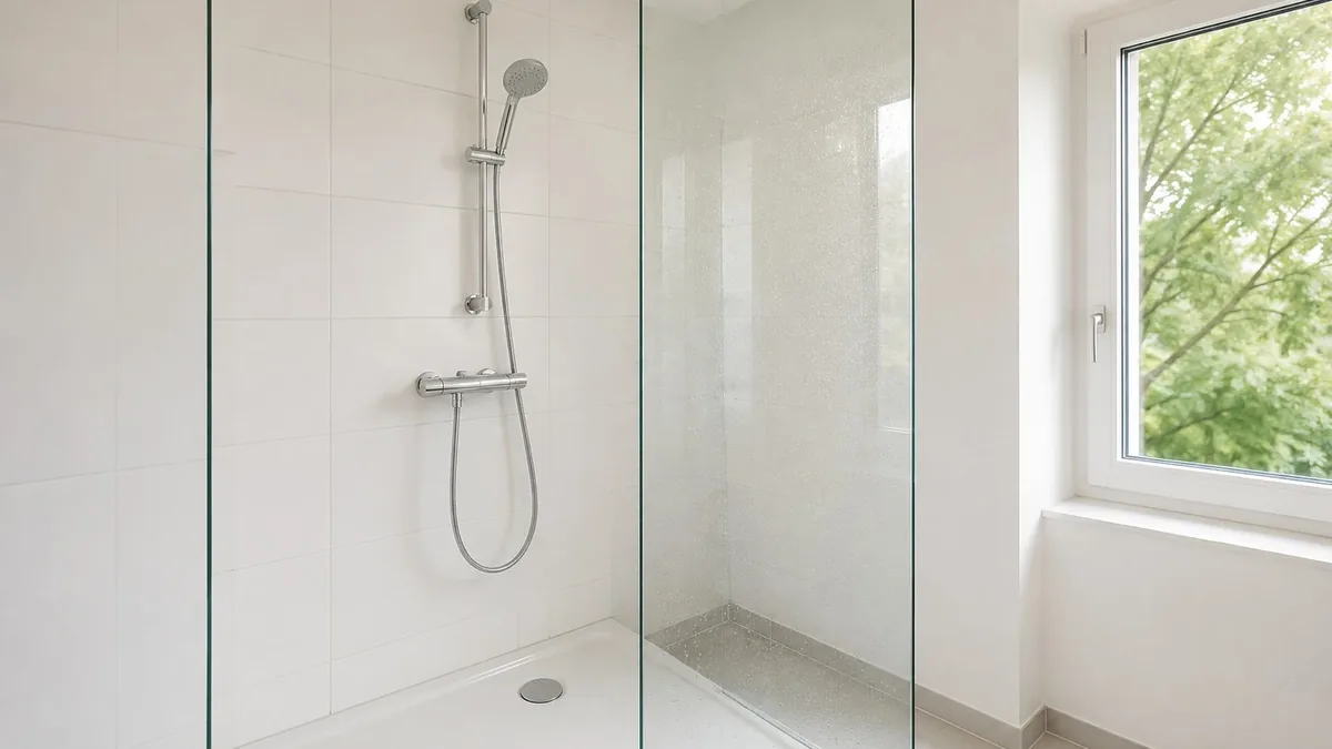 Entkalkte Dusche und Armaturen nach der Endreinigung