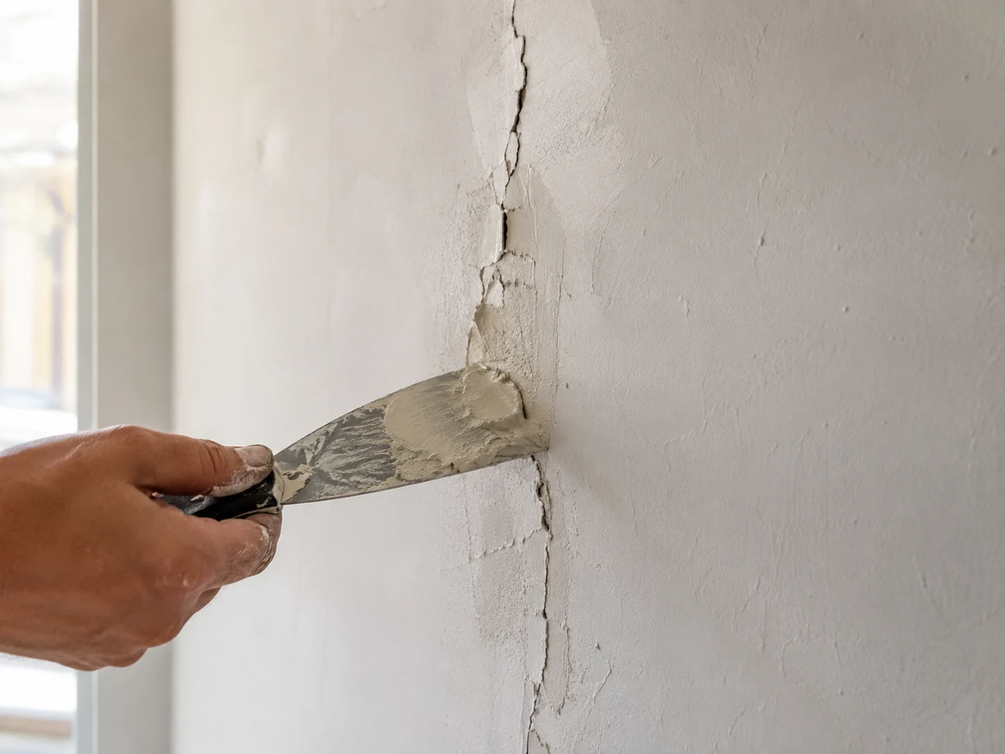Riss in der Wand wird gespachtelt